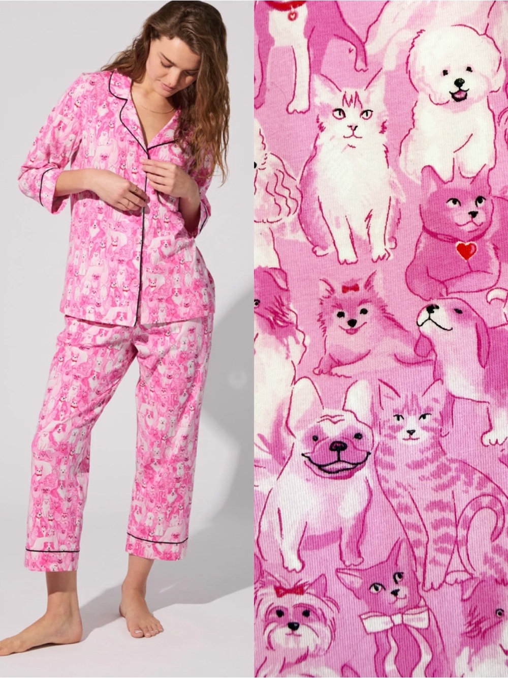 BedHead PJs Paw-fectly Pink 3/4 Sleeve Classic Stretch Jersey Crop  Pajama Set